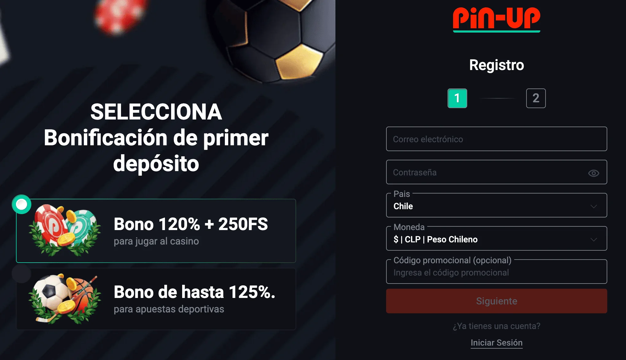 registro en Pin Up
